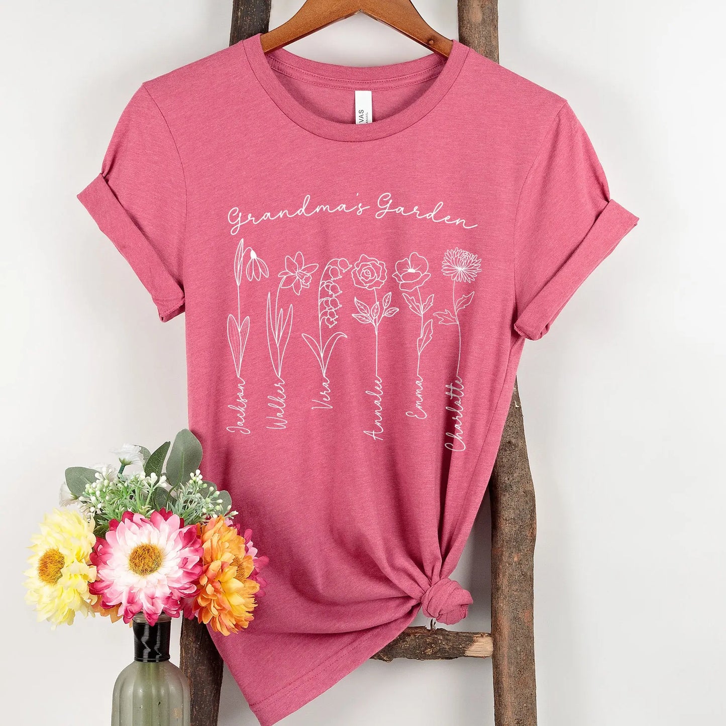 Grandma's Garden Personalized Flowers t-shirt | Grandkids Names Shirt Amazing Faith Designs