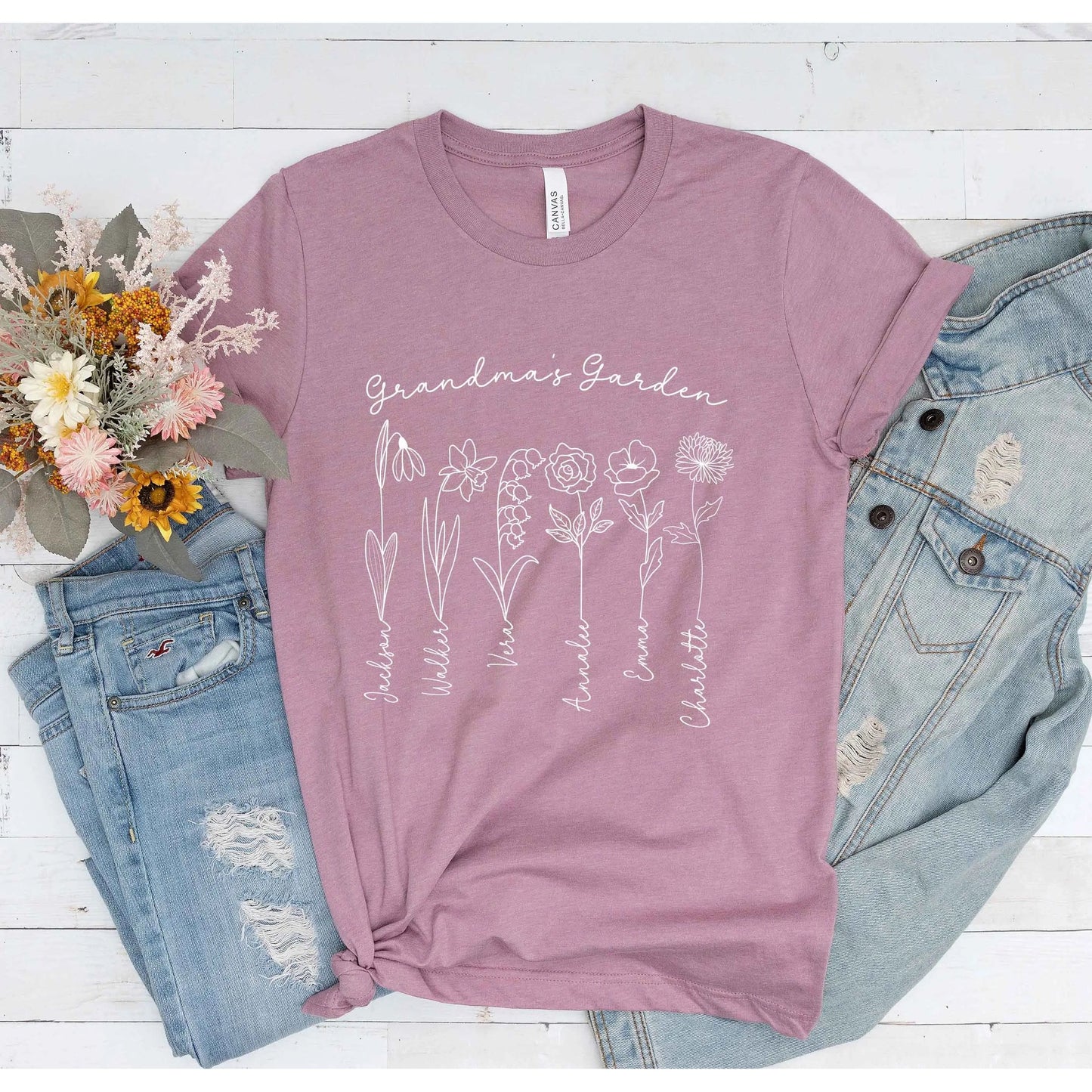 Grandma's Garden Personalized Flowers t-shirt | Grandkids Names Shirt Amazing Faith Designs