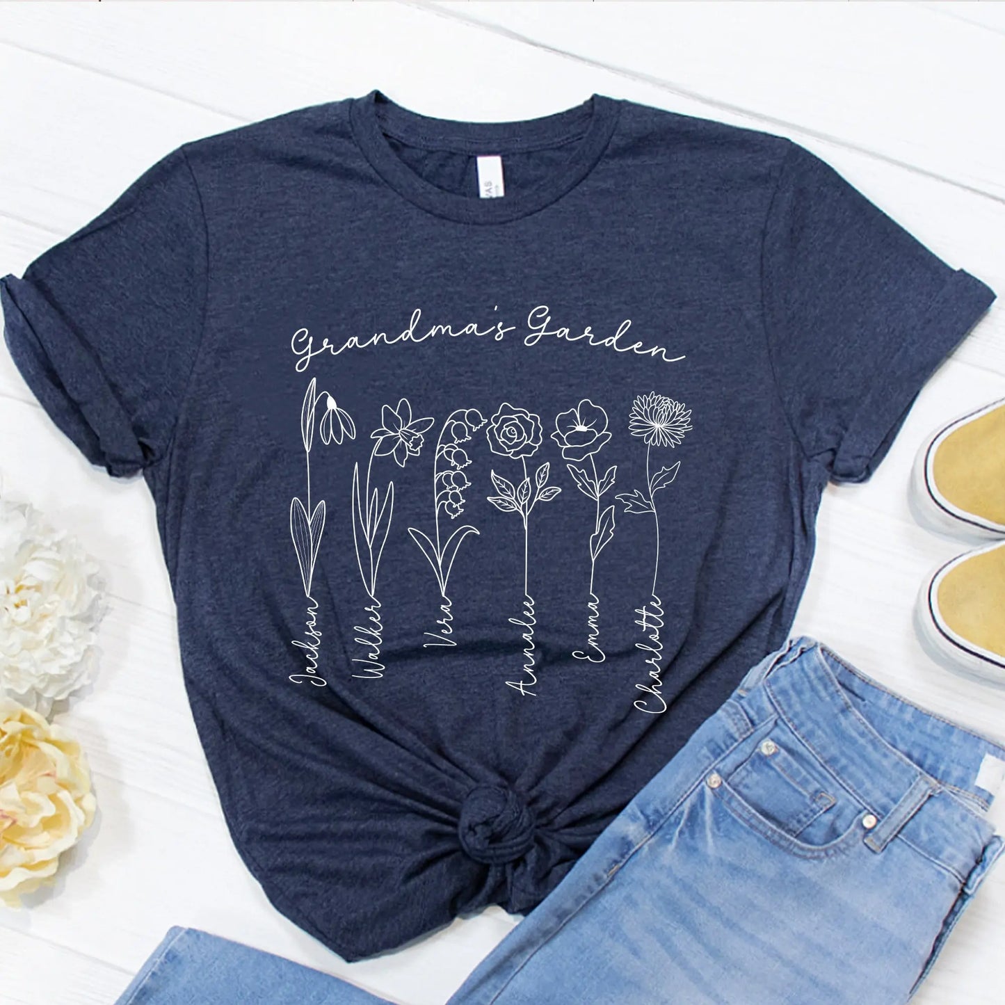 Grandma's Garden Personalized Flowers t-shirt | Grandkids Names Shirt Amazing Faith Designs