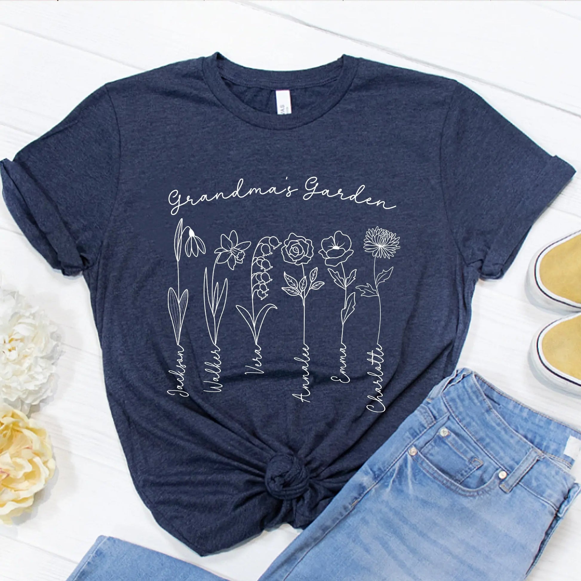 Grandma's Garden Personalized Flowers t-shirt | Grandkids Names Shirt Amazing Faith Designs