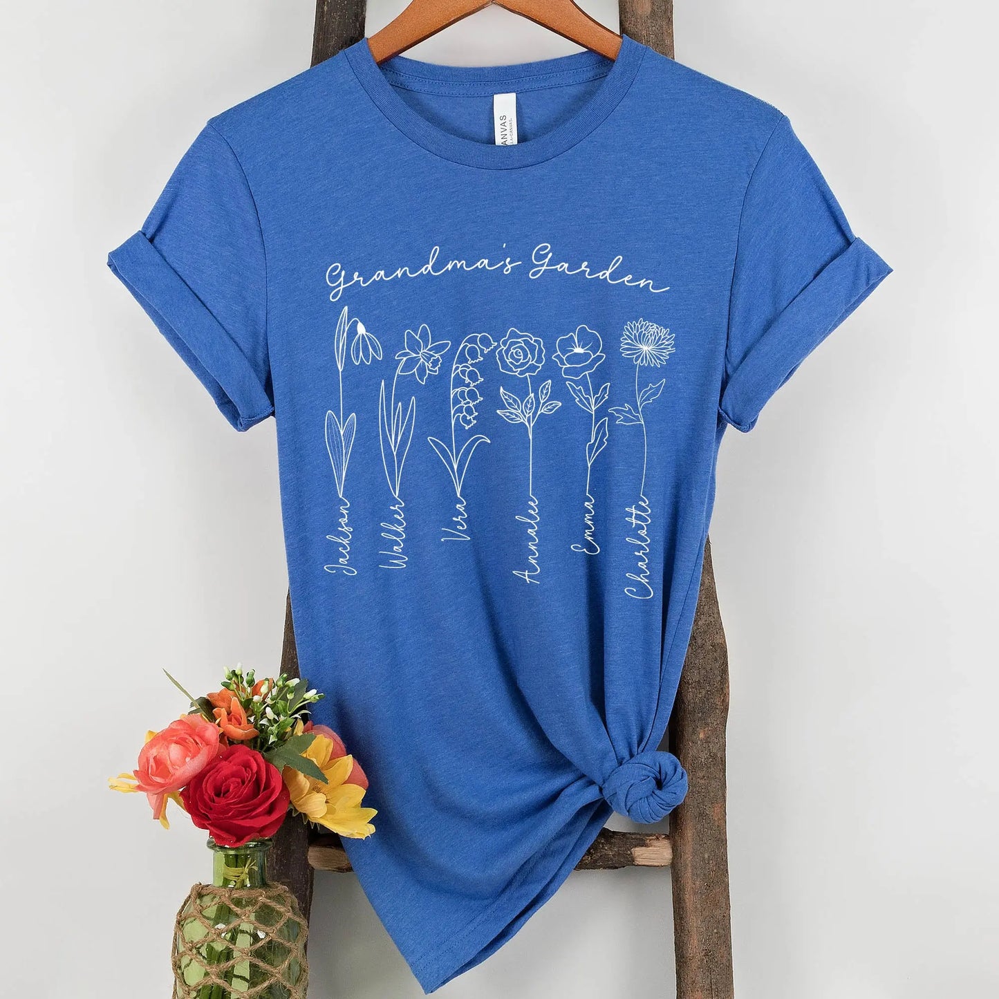 Grandma's Garden Personalized Flowers t-shirt | Grandkids Names Shirt Amazing Faith Designs