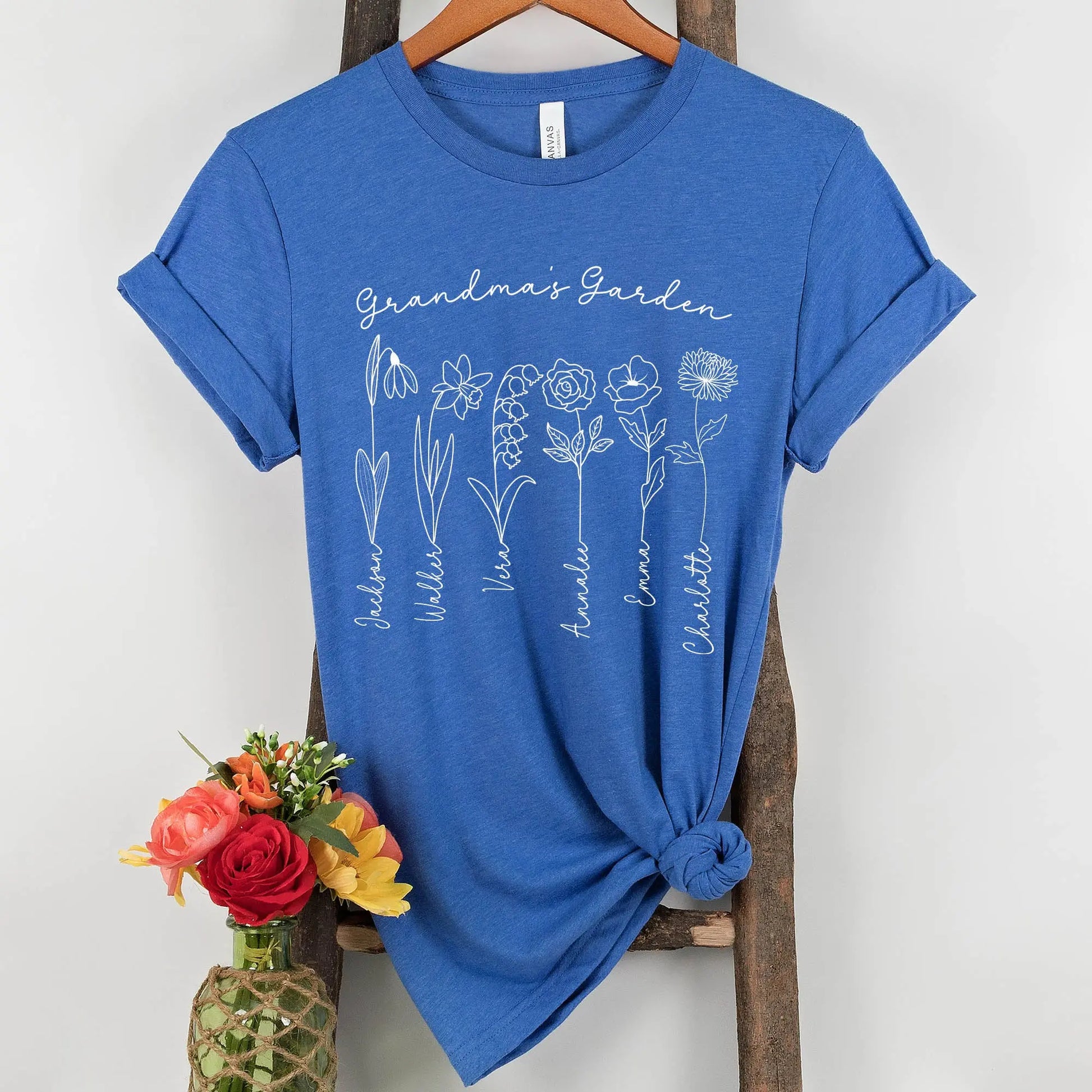 Grandma's Garden Personalized Flowers t-shirt | Grandkids Names Shirt Amazing Faith Designs