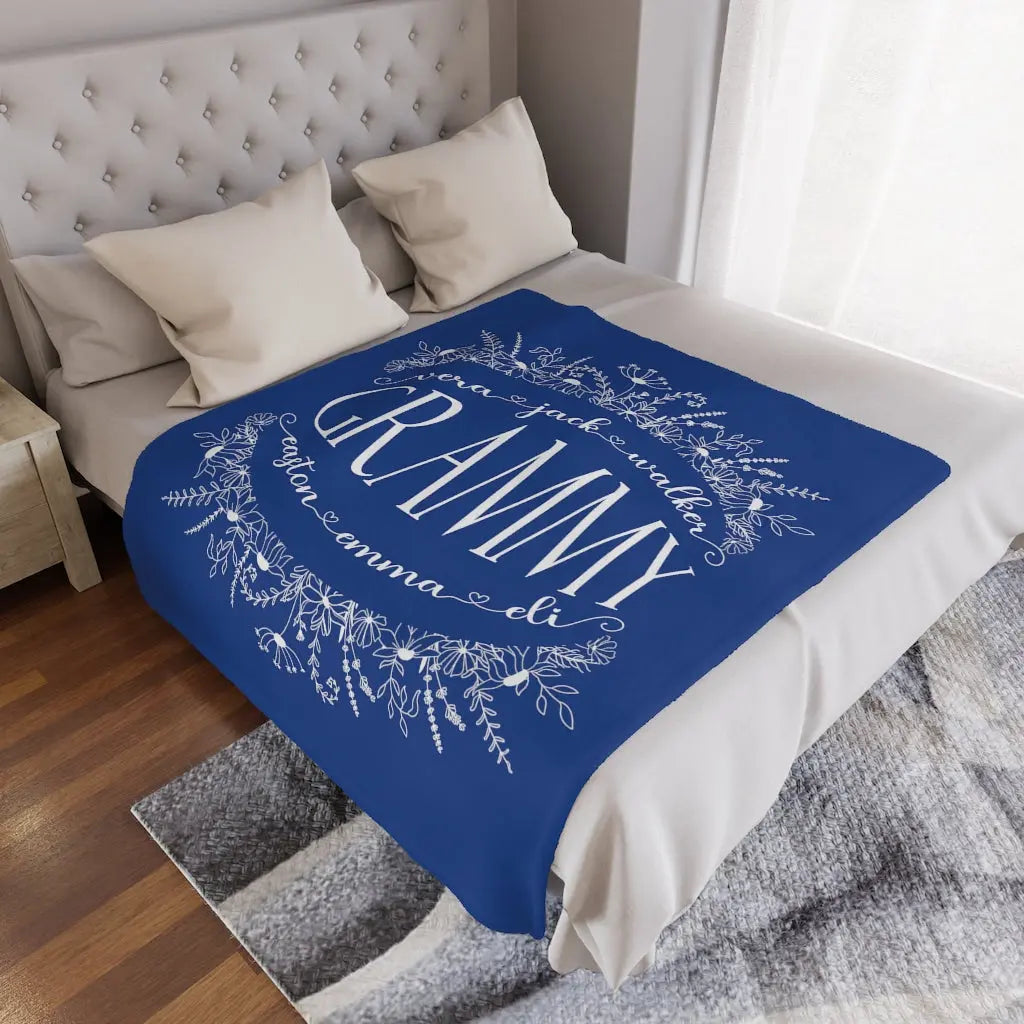 Grandma with Grandkids Plush Blanket 50 x 60 Mimi Nana Grammy Gigi Printify