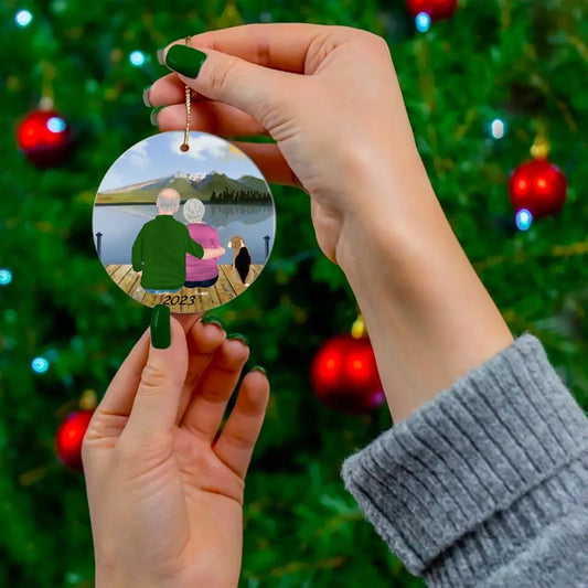 Grandparents with Optional Dog Christmas Ornament 2023 Printify