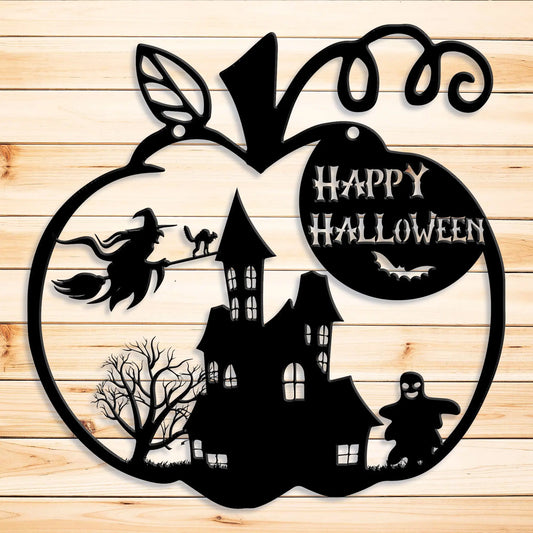 Halloween Metal Sign, Fall Metal Door Sign, Spooky Halloween Wreath teelaunch