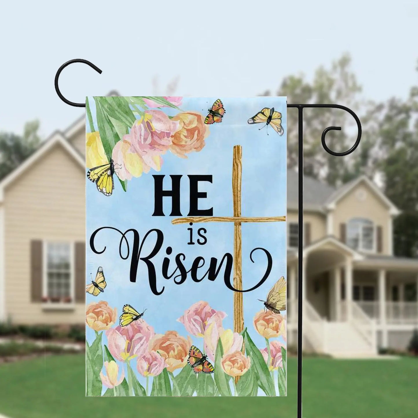 He Is Risen Easter Flowers Garden Flag Amazing Faith Designs