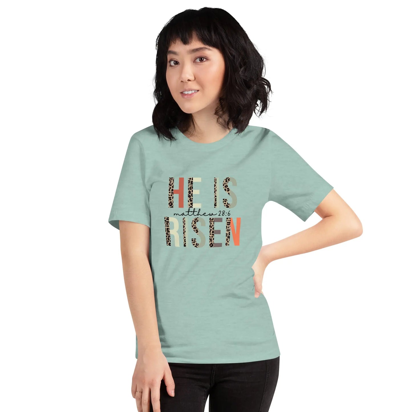 He is Risen Leapord Print Unisex t-shirt Amazing Faith Designs