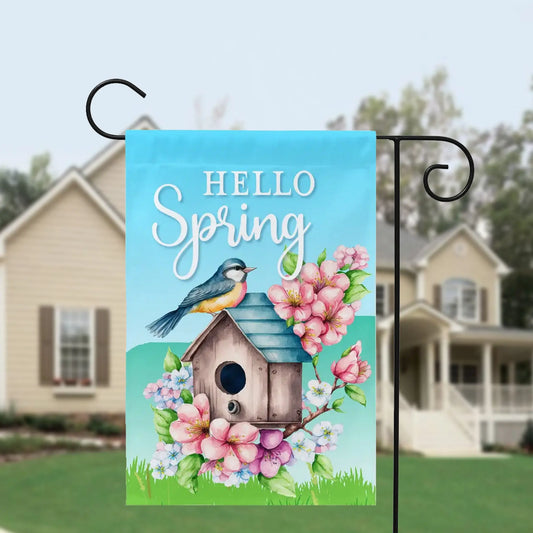 Hello Spring Birdhouse Garden Flag Amazing Faith Designs