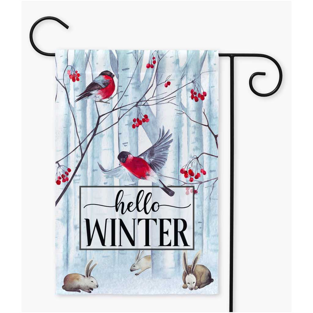 Hello Winter Birch Forest Garden Flag Amazing Faith Designs