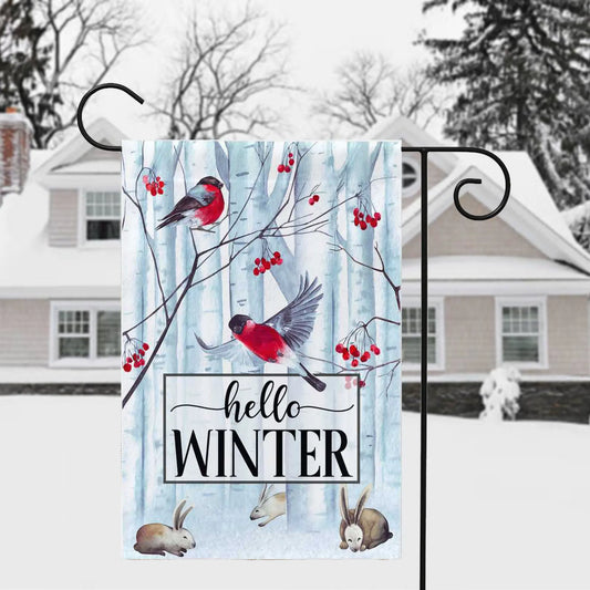 Hello Winter Birch Forest Garden Flag Amazing Faith Designs