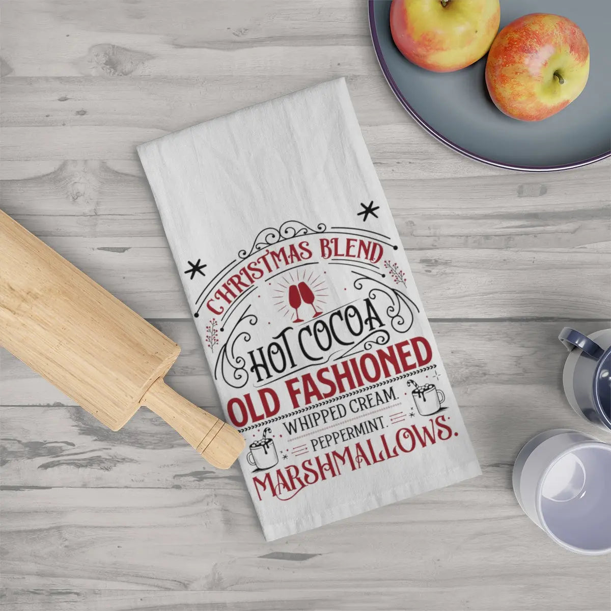 Hot Cocoa Christmas Kitchen Tea Towel, Holiday Kitchen Towel, Christmas Dish Towel, Cute Christmas Kitchen Towel Printify