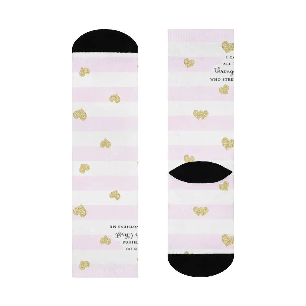 I Can Do All Things Scripture Socks Pink Stripe | Christian Socks Printify