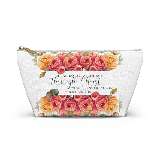 I Can Do All Things Through Christ Makeup Accessory Pouch w T-bottom - Summer Roses Printify