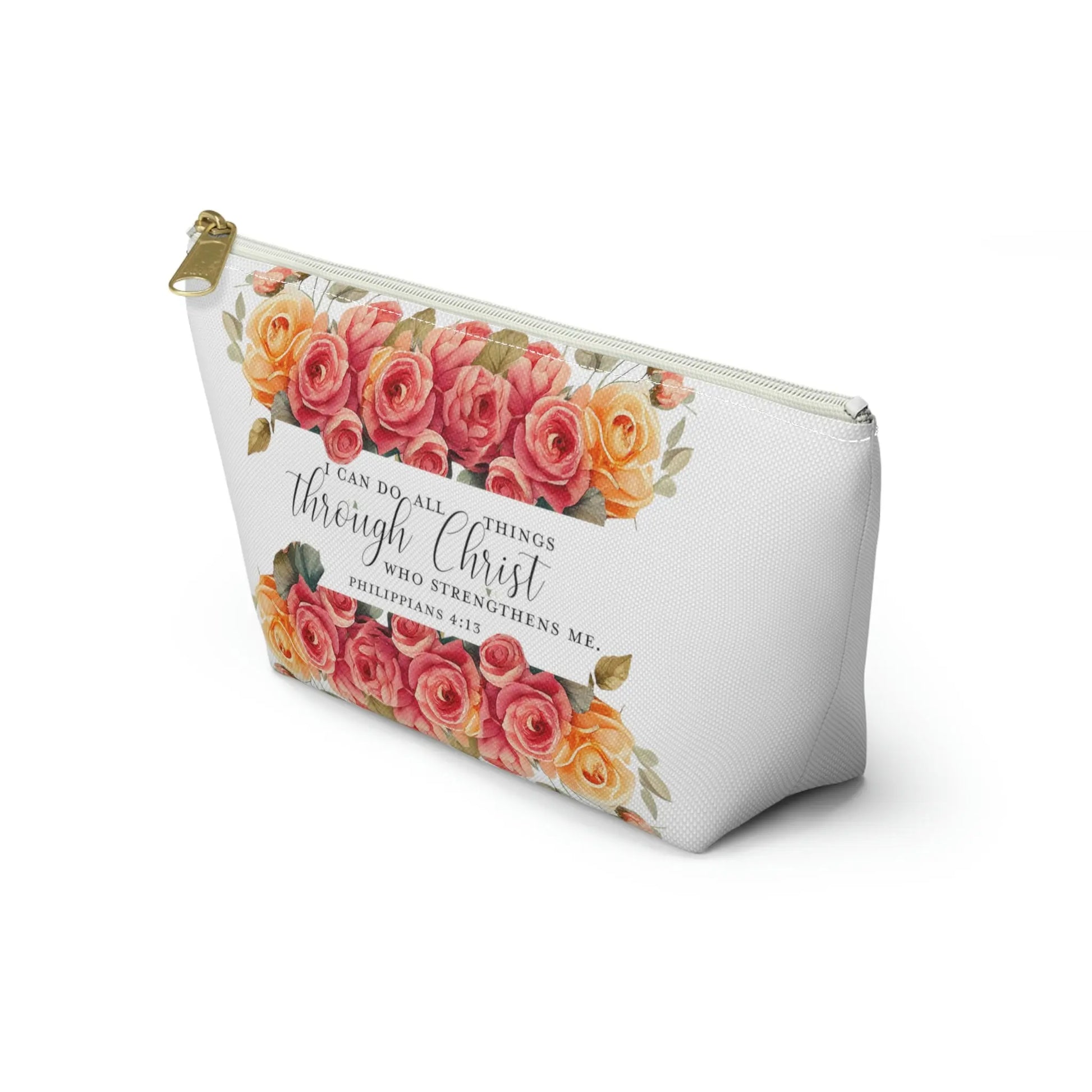 I Can Do All Things Through Christ Makeup Accessory Pouch w T-bottom - Summer Roses Printify