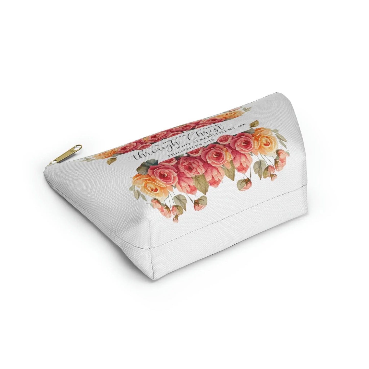 I Can Do All Things Through Christ Makeup Accessory Pouch w T-bottom - Summer Roses Printify