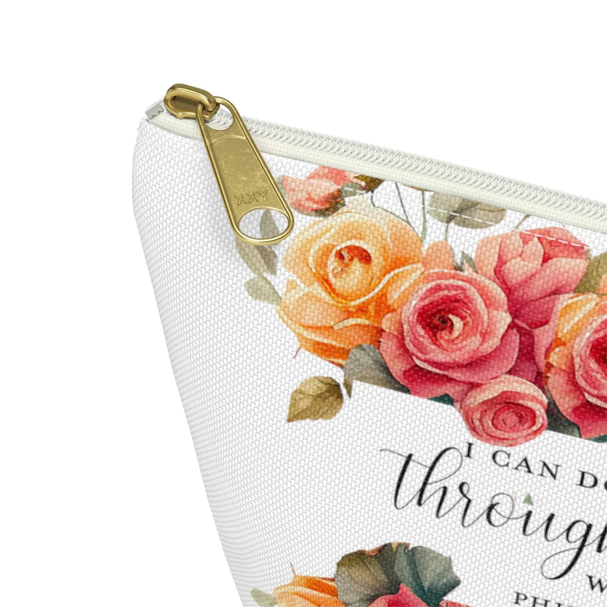 I Can Do All Things Through Christ Makeup Accessory Pouch w T-bottom - Summer Roses Printify