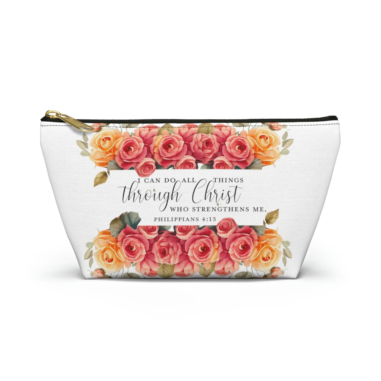 I Can Do All Things Through Christ Makeup Accessory Pouch w T-bottom - Summer Roses Printify