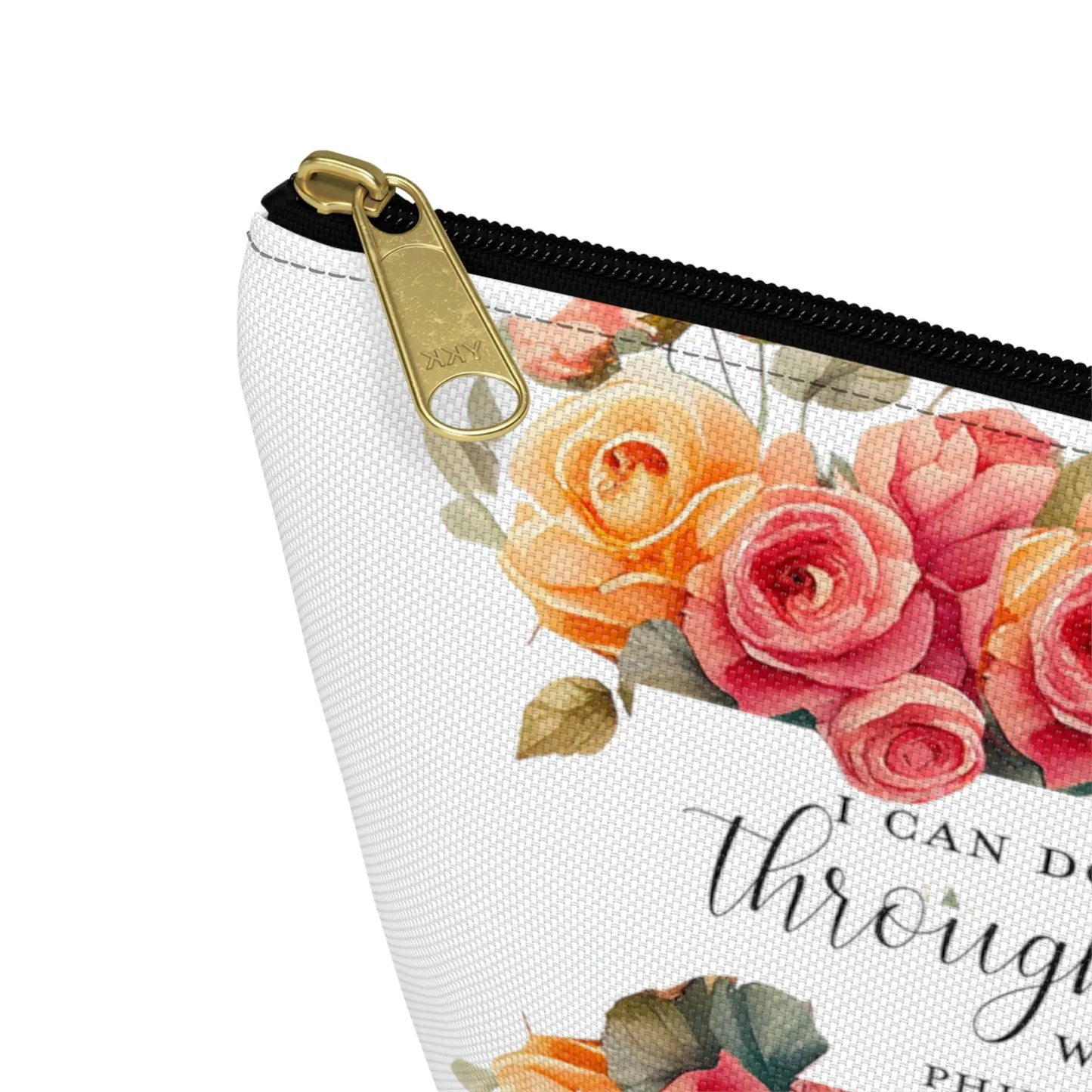 I Can Do All Things Through Christ Makeup Accessory Pouch w T-bottom - Summer Roses Printify