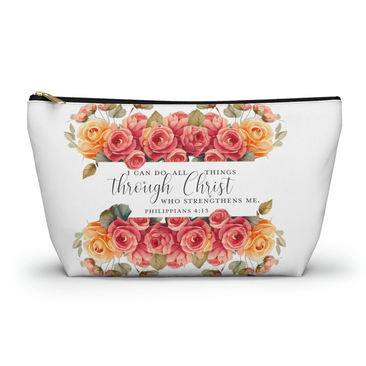 I Can Do All Things Through Christ Makeup Accessory Pouch w T-bottom - Summer Roses Printify