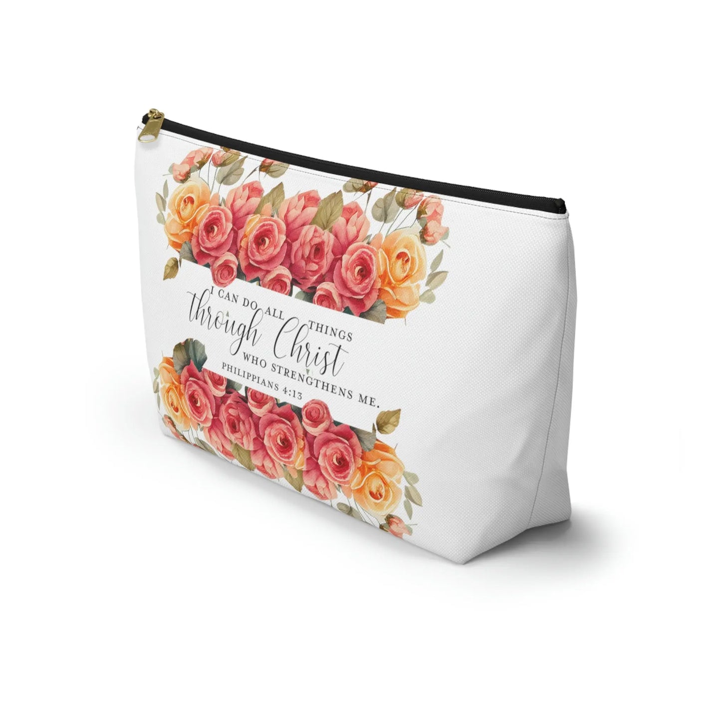 I Can Do All Things Through Christ Makeup Accessory Pouch w T-bottom - Summer Roses Printify
