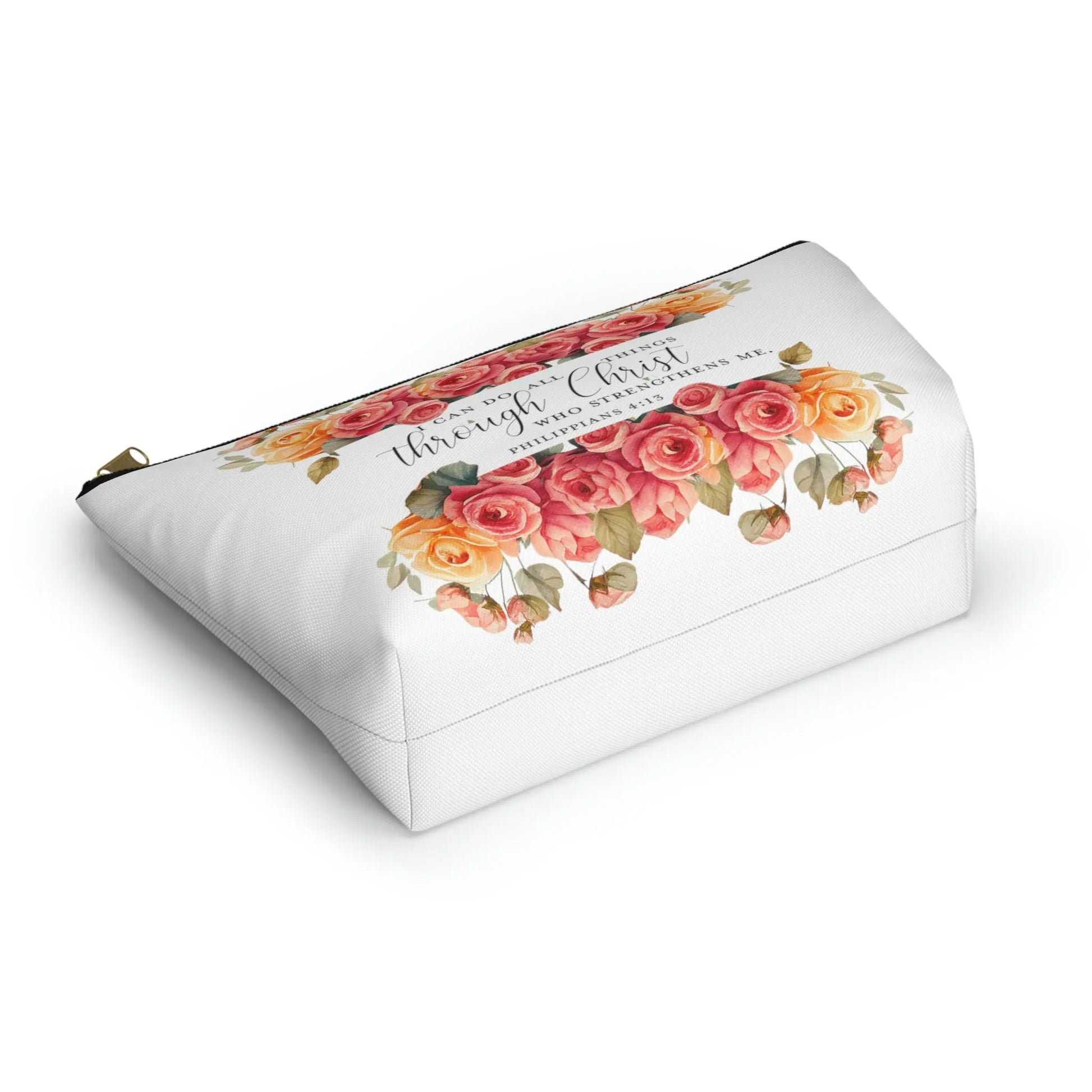 I Can Do All Things Through Christ Makeup Accessory Pouch w T-bottom - Summer Roses Printify