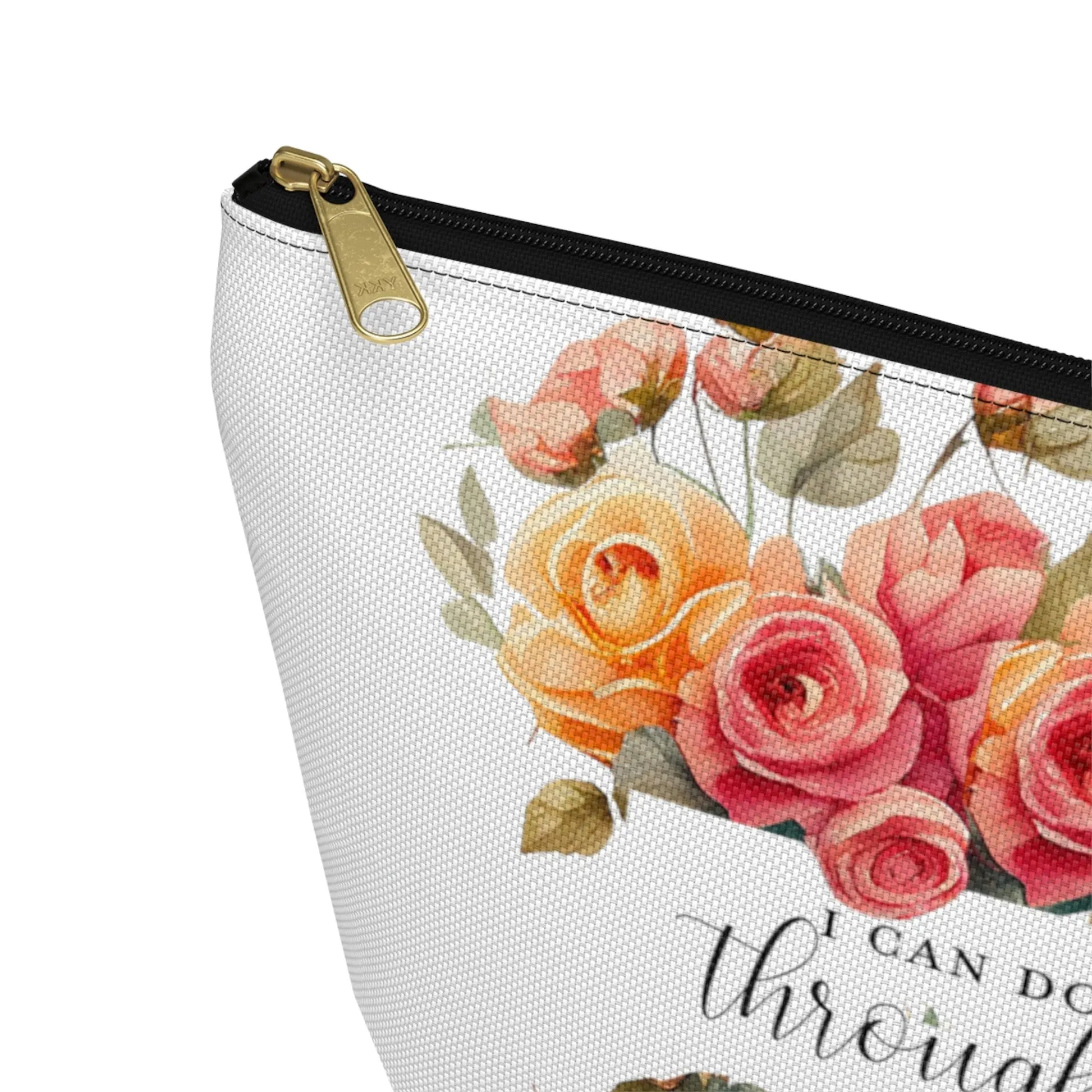 I Can Do All Things Through Christ Makeup Accessory Pouch w T-bottom - Summer Roses Printify