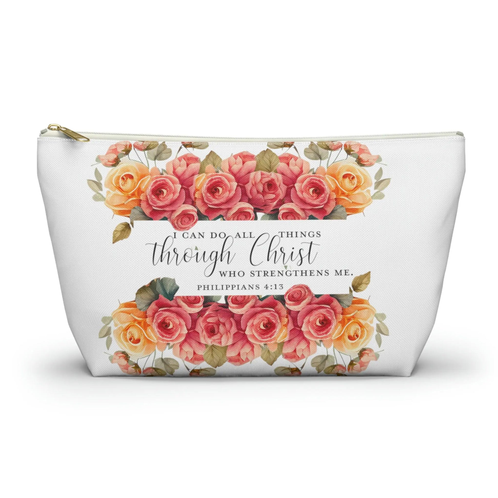 I Can Do All Things Through Christ Makeup Accessory Pouch w T-bottom - Summer Roses Printify
