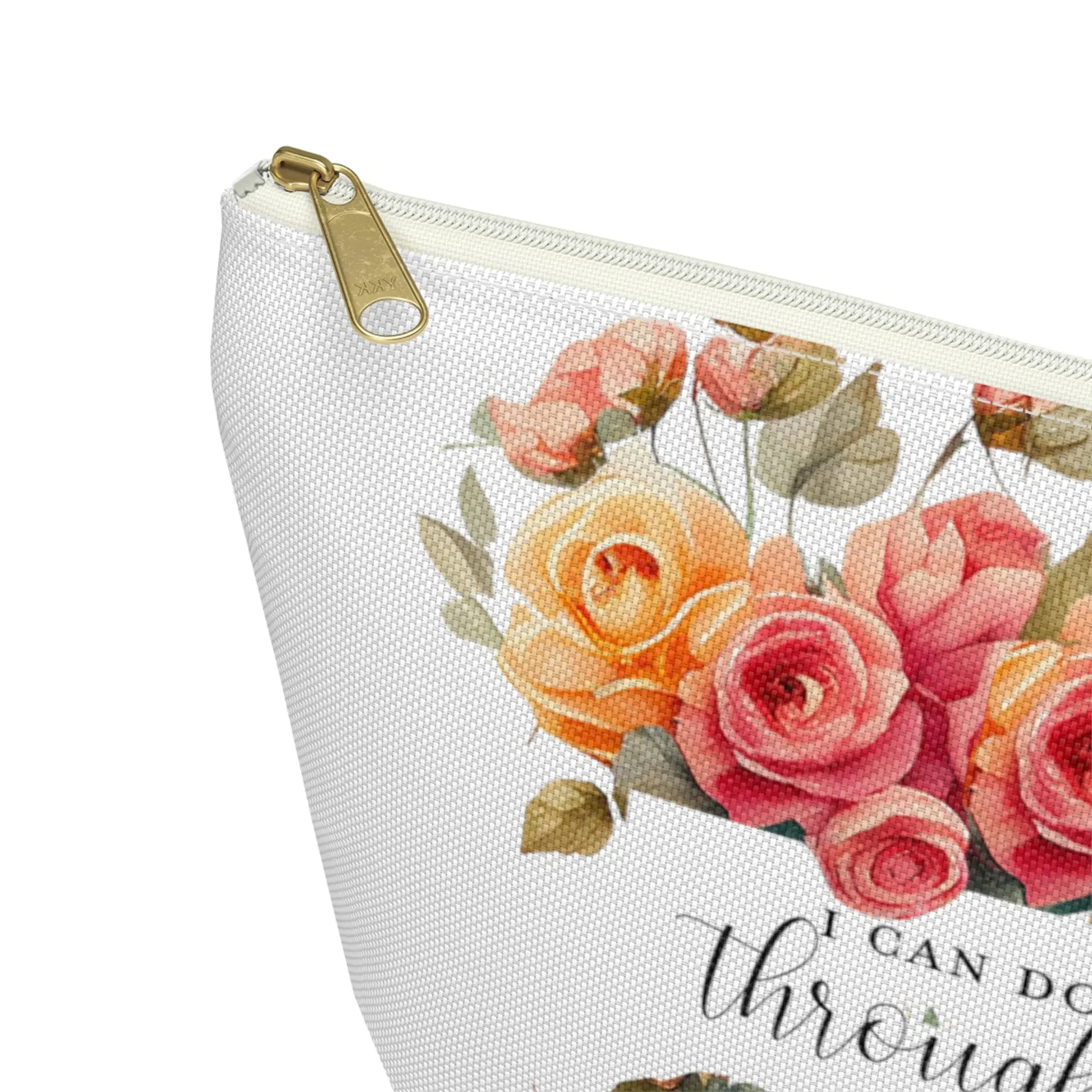 I Can Do All Things Through Christ Makeup Accessory Pouch w T-bottom - Summer Roses Printify