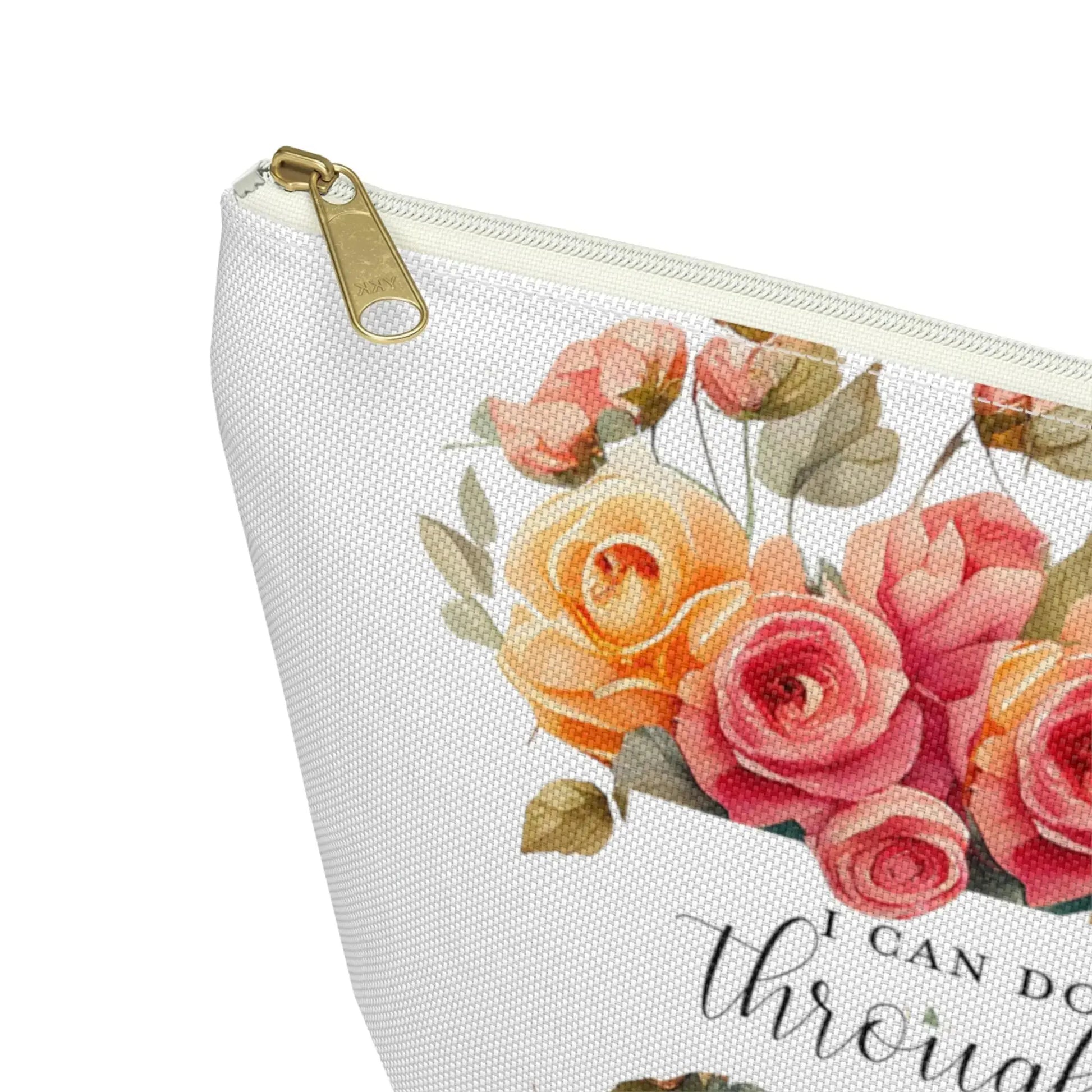 I Can Do All Things Through Christ Makeup Accessory Pouch w T-bottom - Summer Roses Printify