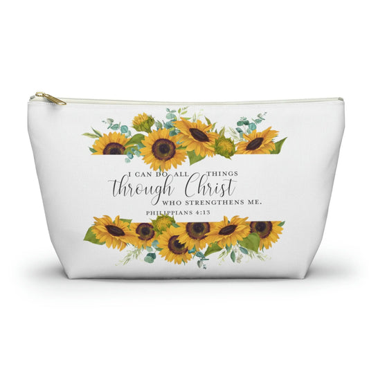 I Can Do All Things Through Christ Makeup Accessory Pouch w T-bottom - Sunflowers Printify