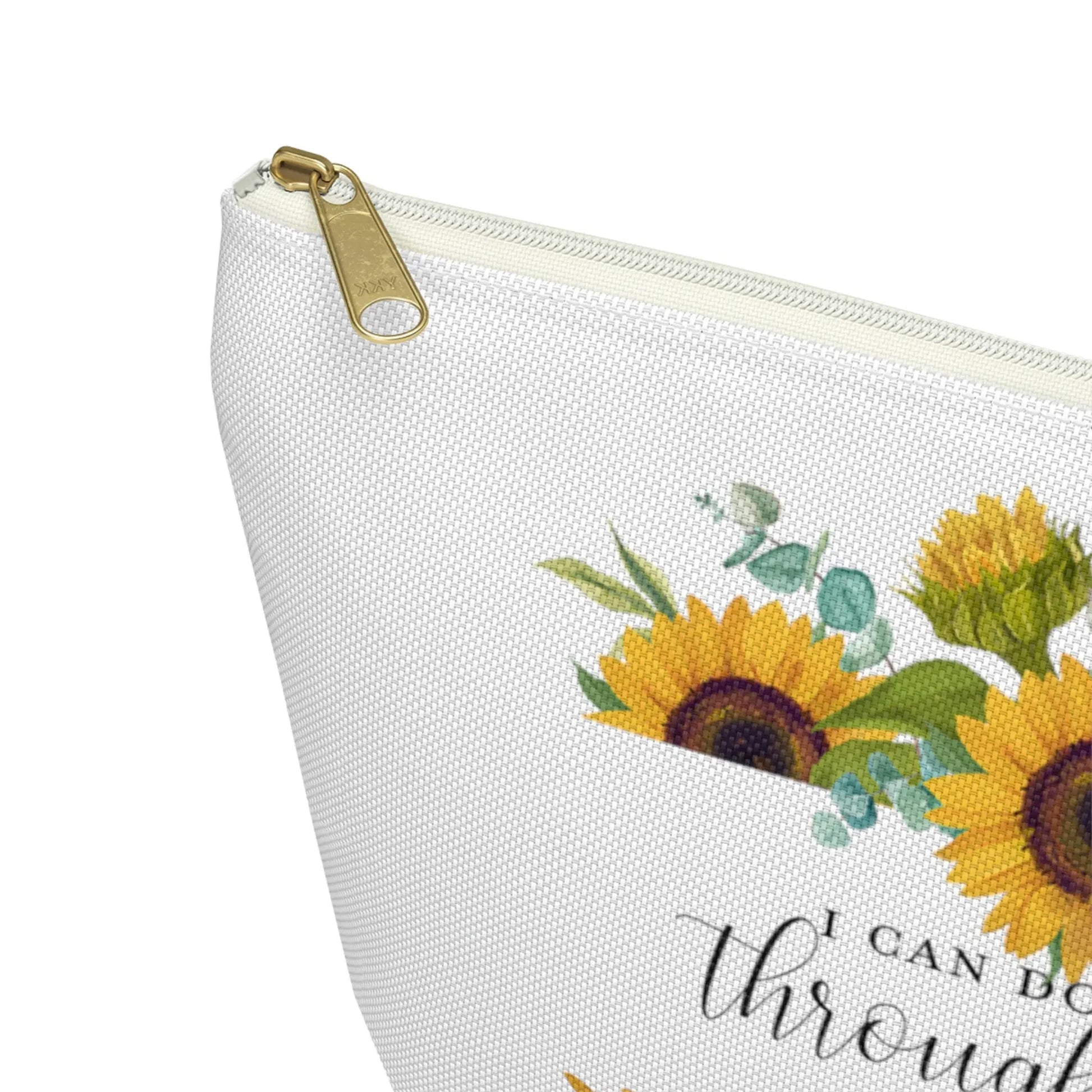 I Can Do All Things Through Christ Makeup Accessory Pouch w T-bottom - Sunflowers Printify