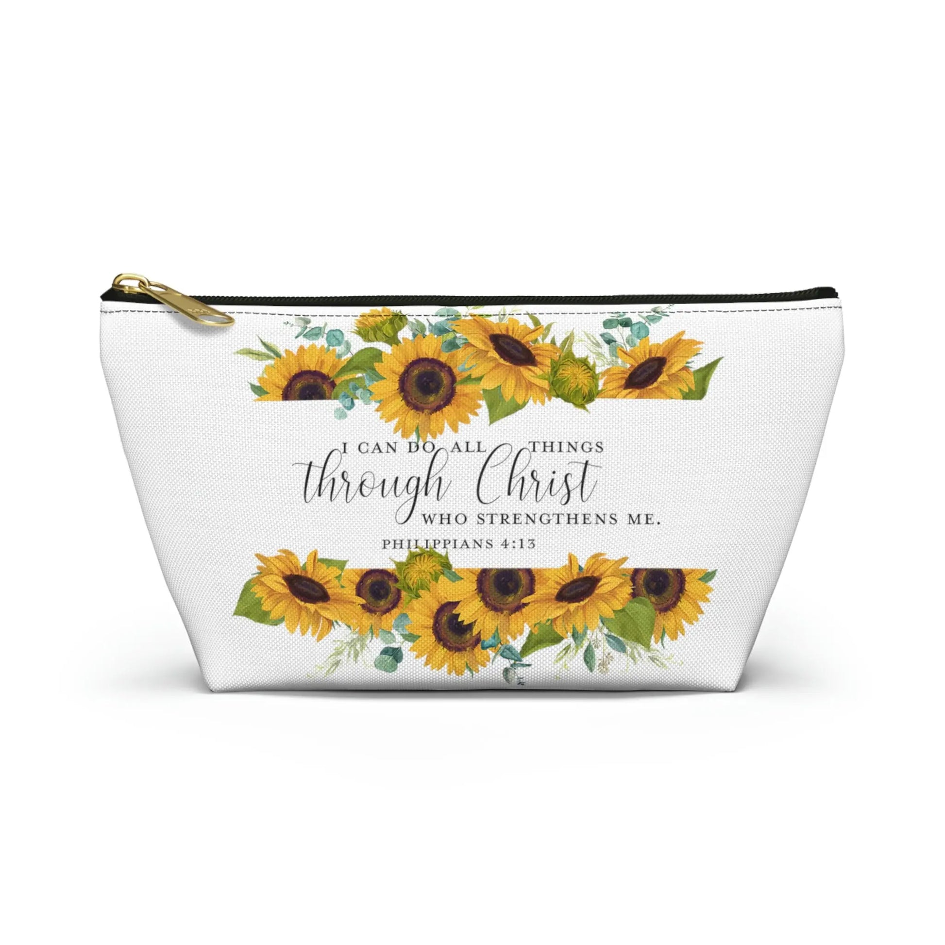 I Can Do All Things Through Christ Makeup Accessory Pouch w T-bottom - Sunflowers Printify