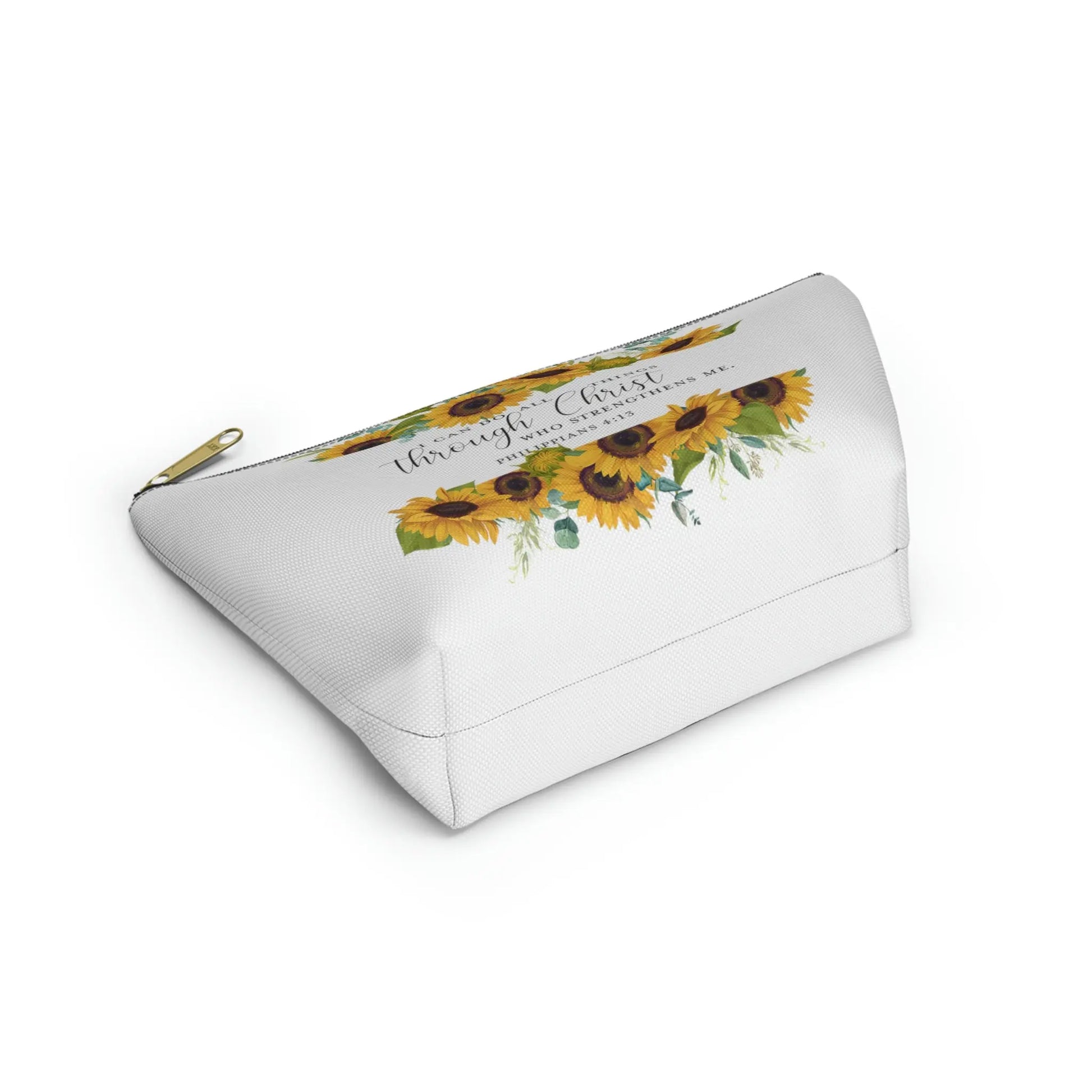 I Can Do All Things Through Christ Makeup Accessory Pouch w T-bottom - Sunflowers Printify