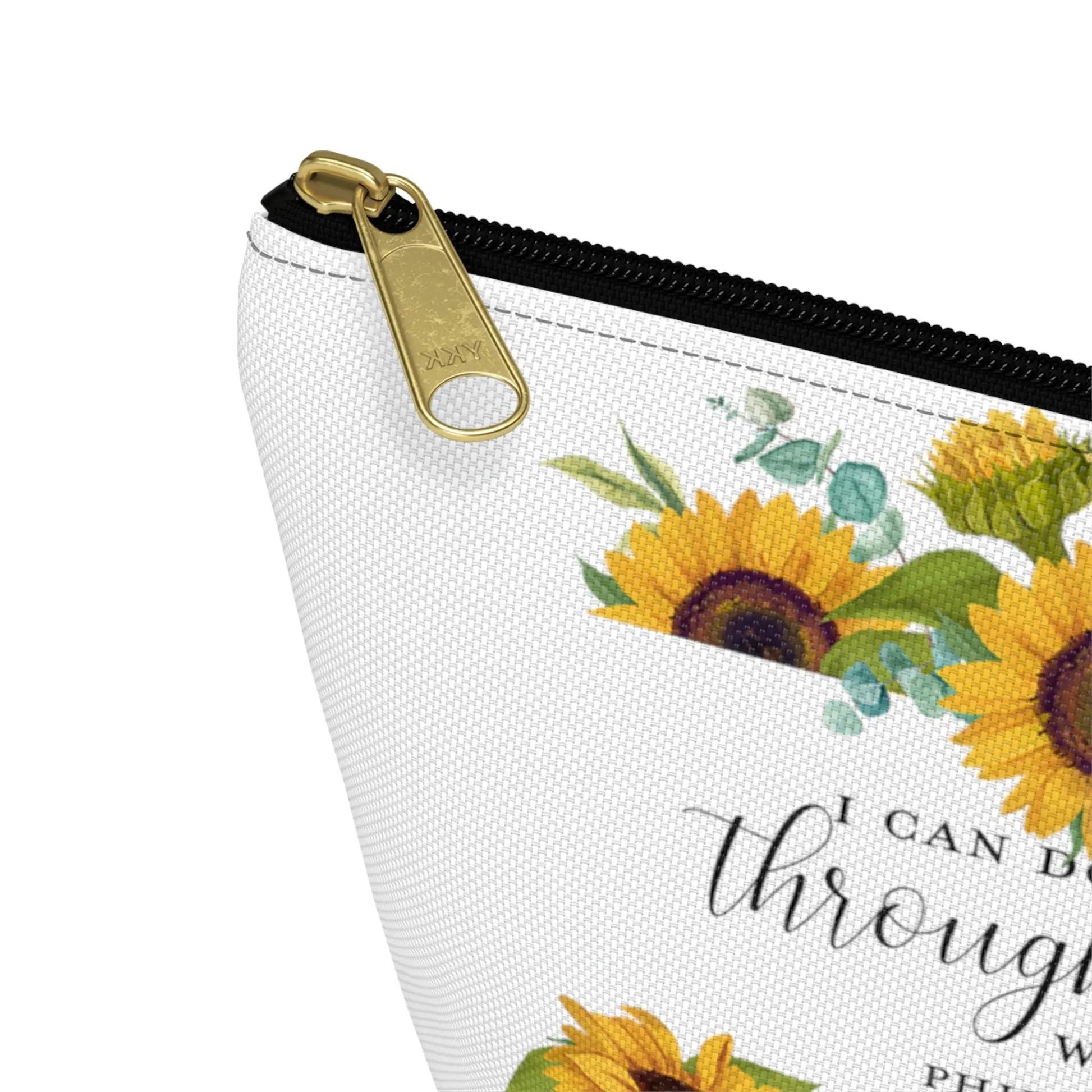 I Can Do All Things Through Christ Makeup Accessory Pouch w T-bottom - Sunflowers Printify