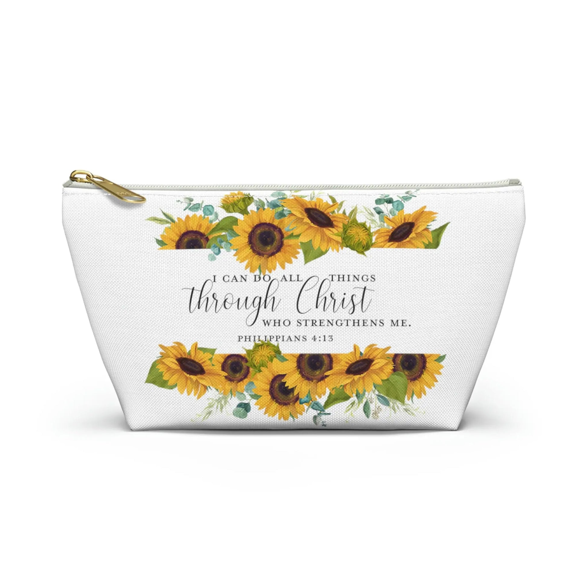 I Can Do All Things Through Christ Makeup Accessory Pouch w T-bottom - Sunflowers Printify