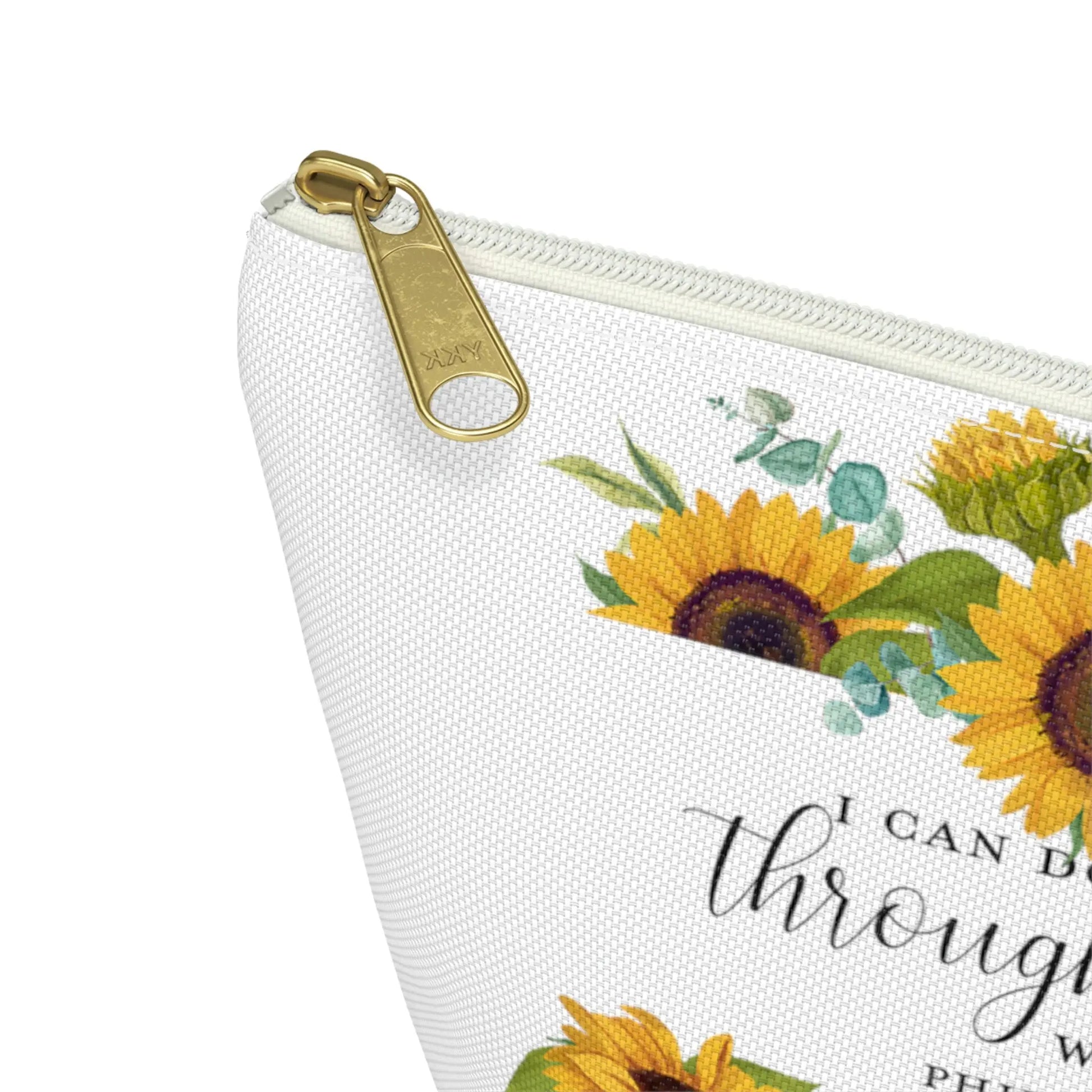 I Can Do All Things Through Christ Makeup Accessory Pouch w T-bottom - Sunflowers Printify