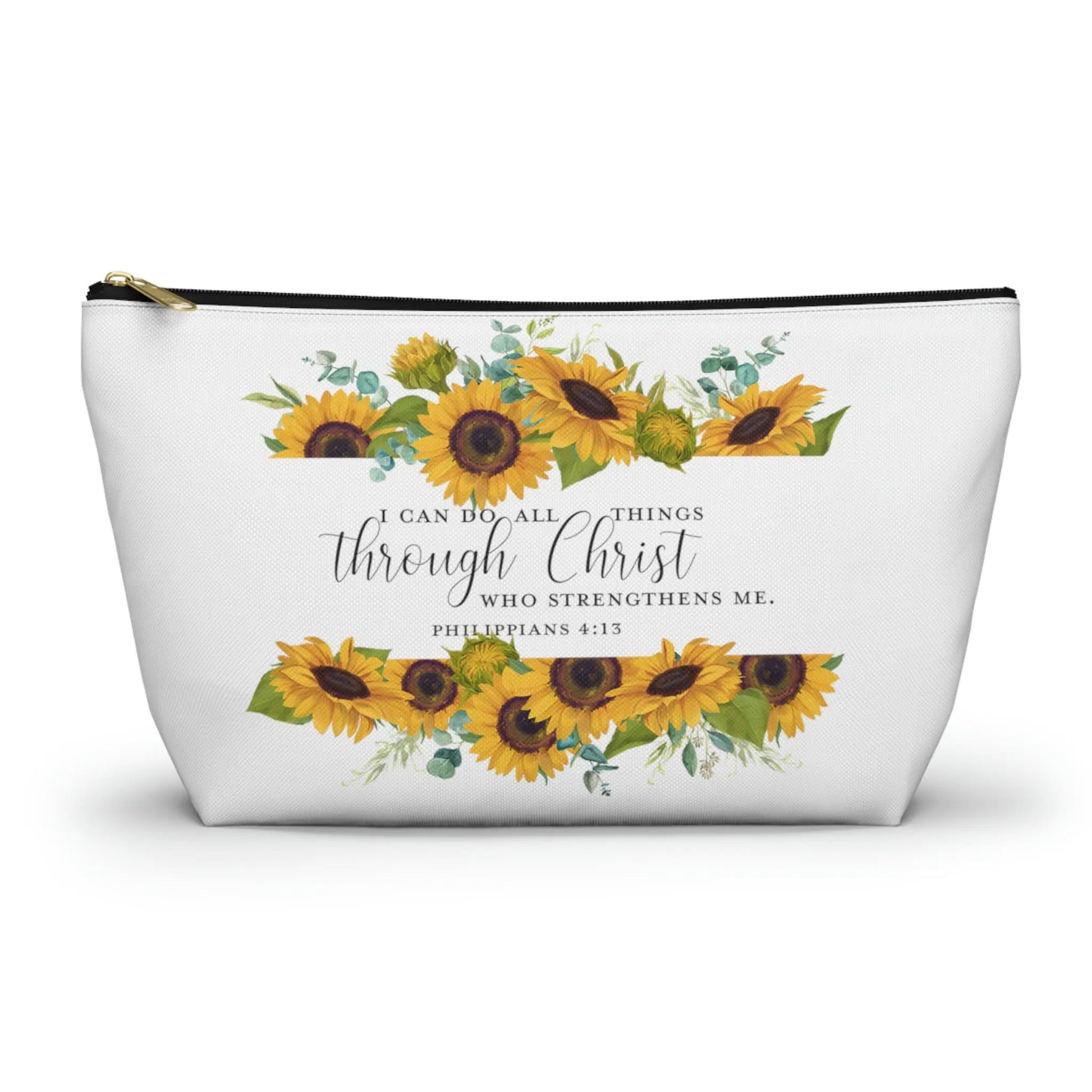 I Can Do All Things Through Christ Makeup Accessory Pouch w T-bottom - Sunflowers Printify