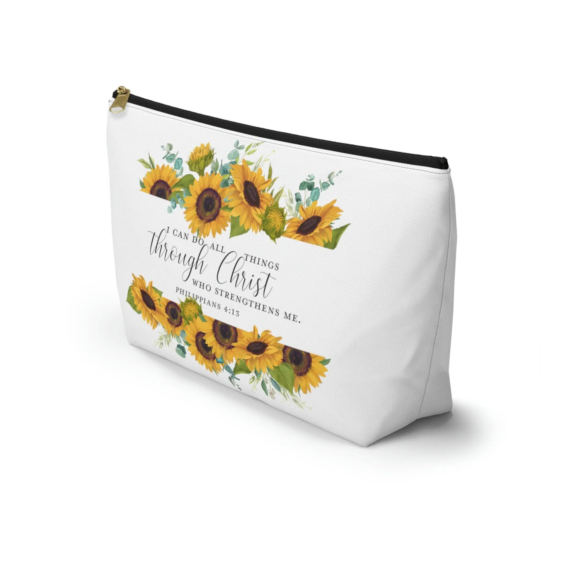 I Can Do All Things Through Christ Makeup Accessory Pouch w T-bottom - Sunflowers Printify