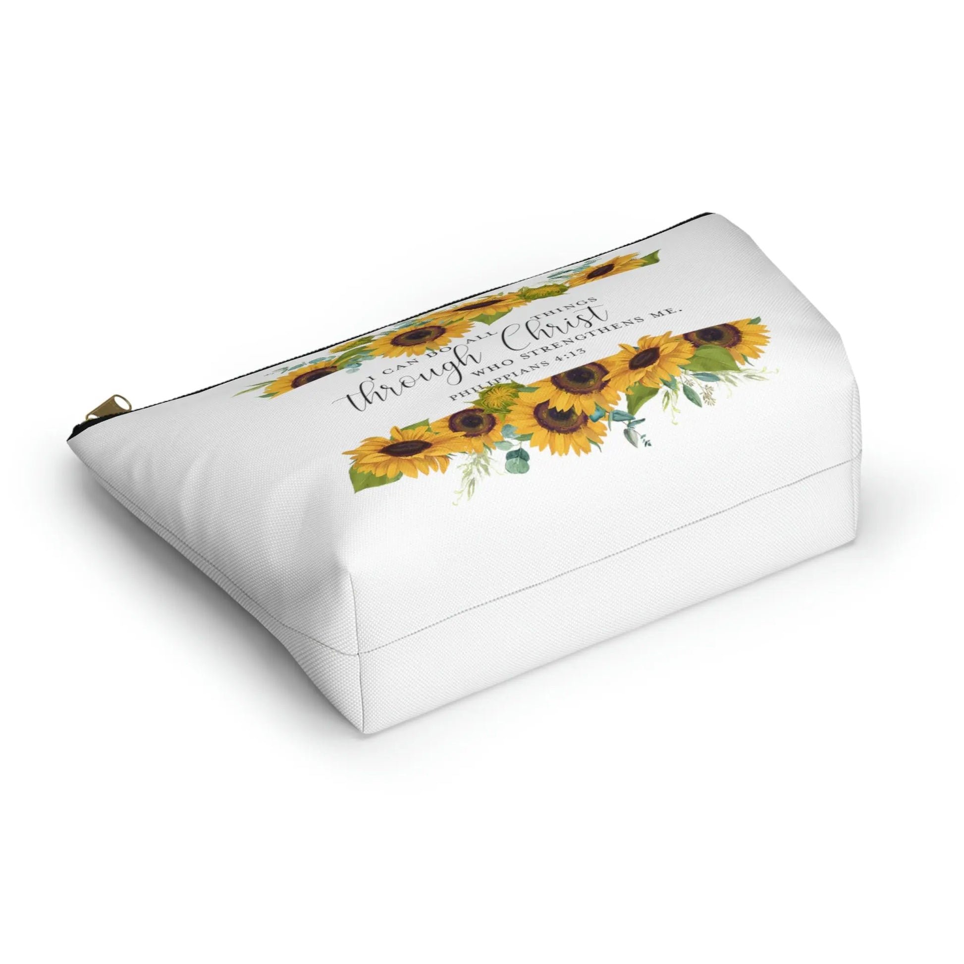 I Can Do All Things Through Christ Makeup Accessory Pouch w T-bottom - Sunflowers Printify