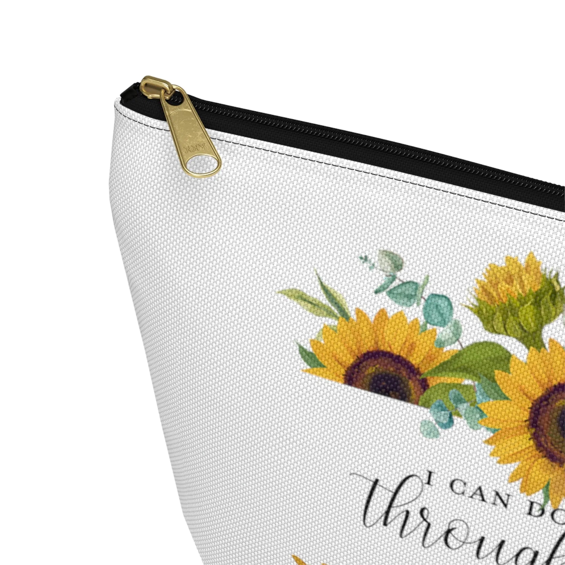 I Can Do All Things Through Christ Makeup Accessory Pouch w T-bottom - Sunflowers Printify