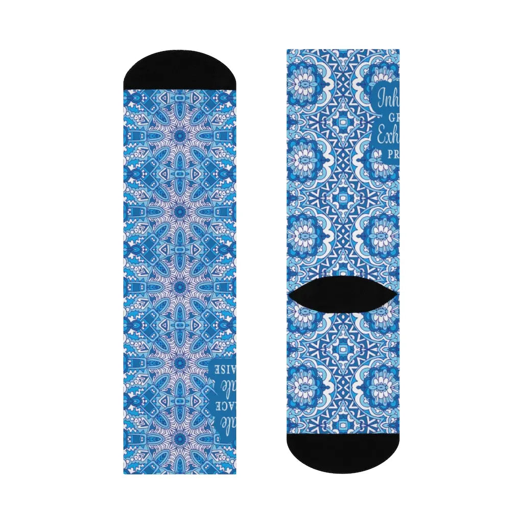 Inhale Grace Exhale Praise Blue Socks, Christian Socks Printify