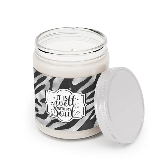 It Is Well With My Soul Zebra Print Aromatherapy Candle, 9oz, Christian Candle, Christian Gift for Her Printify