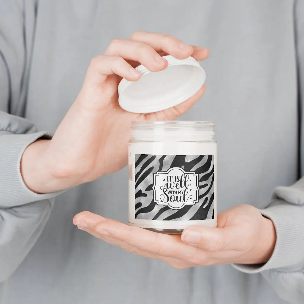 It Is Well With My Soul Zebra Print Aromatherapy Candle, 9oz, Christian Candle, Christian Gift for Her Printify