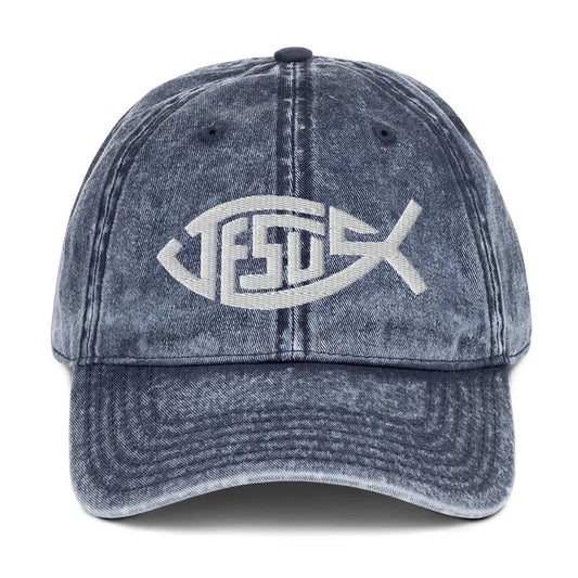 Jesus Fish Vintage Denim Cap Amazing Faith Designs