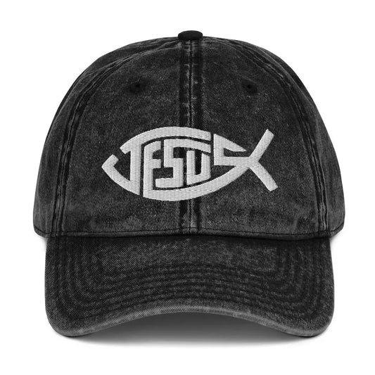 Jesus Fish Vintage Denim Cap Amazing Faith Designs