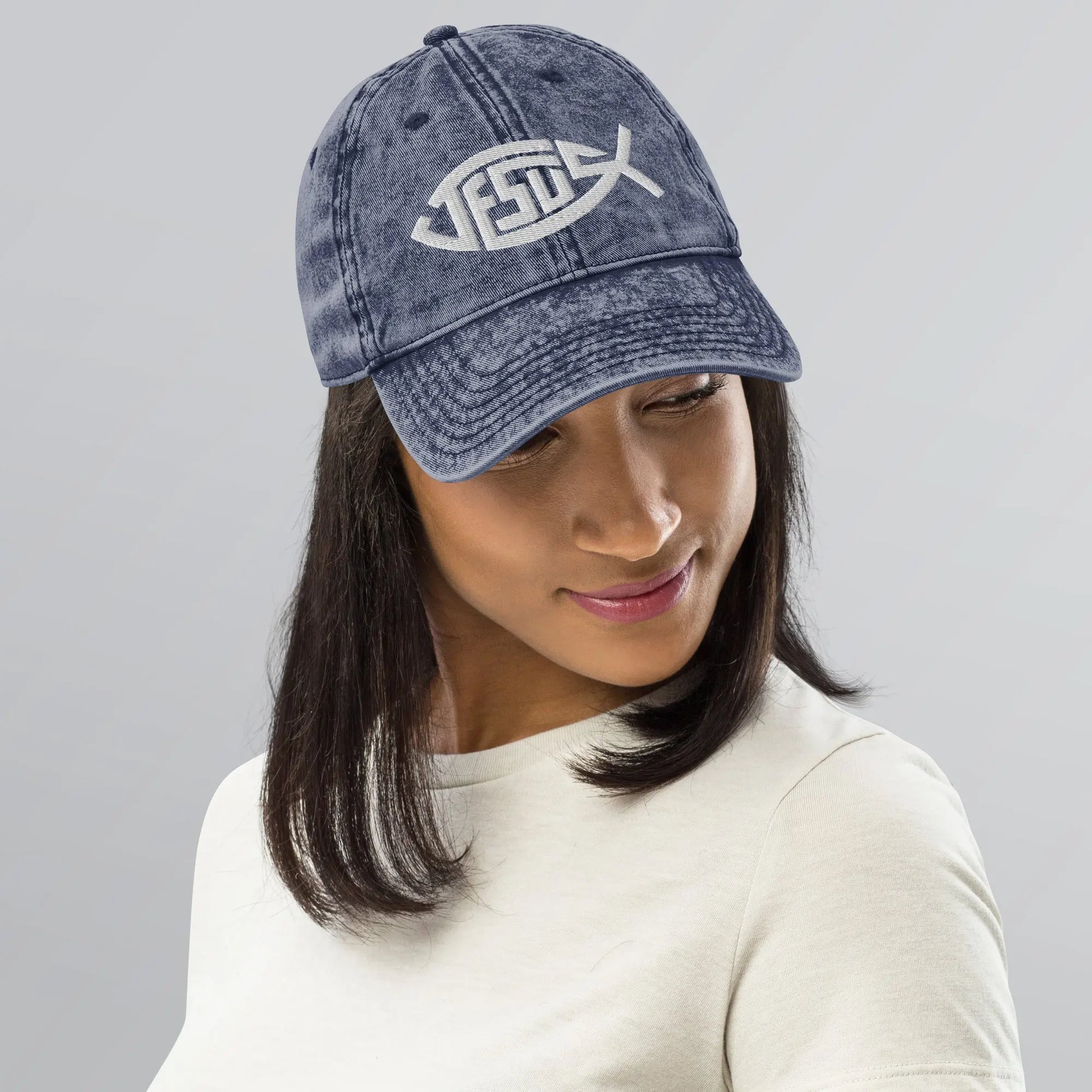 Jesus Fish Vintage Denim Cap Amazing Faith Designs