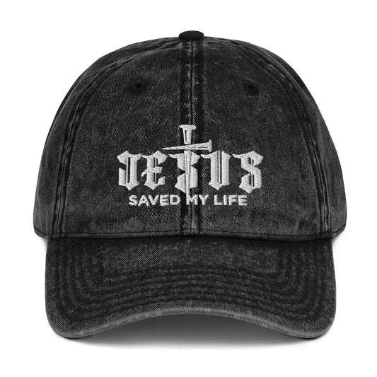 Jesus Saved My Life Vintage Denim Cap Amazing Faith Designs