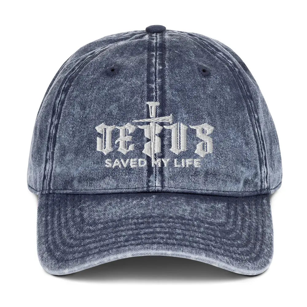 Jesus Saved My Life Vintage Denim Cap Amazing Faith Designs