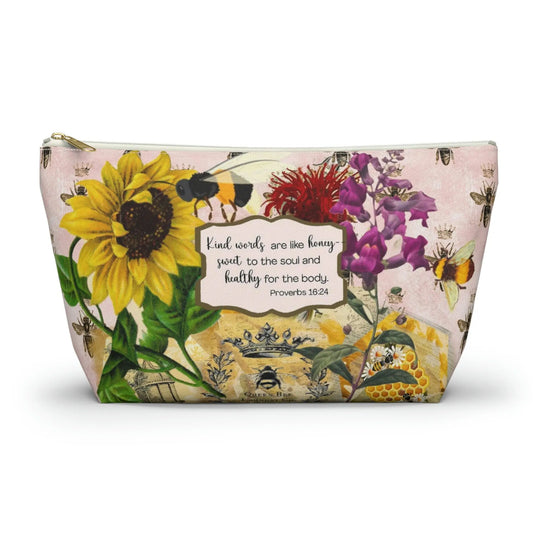 Kind Words are Like Honey Makeup Accessory Pouch w T-bottom - Vintage Honey Bee Printify