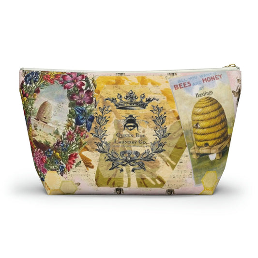 Kind Words are Like Honey Makeup Accessory Pouch w T-bottom - Vintage Honey Bee Printify